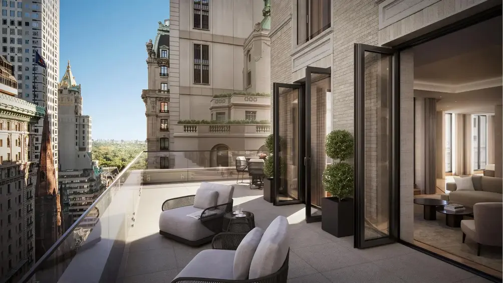 Private terrace with Central Park views off living room