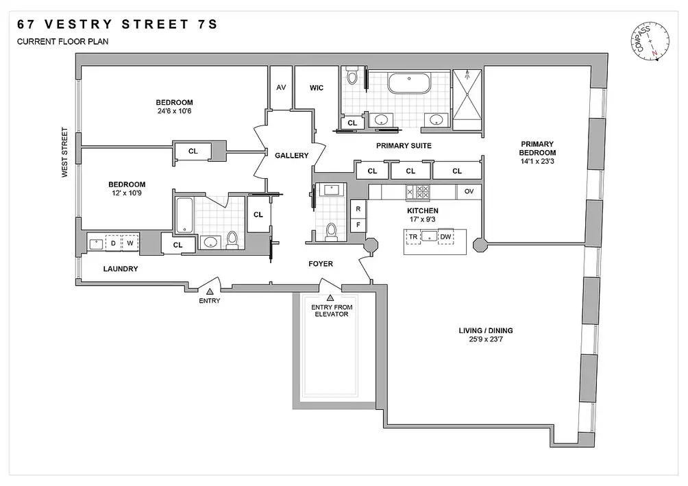 Three-bedroom floor plan