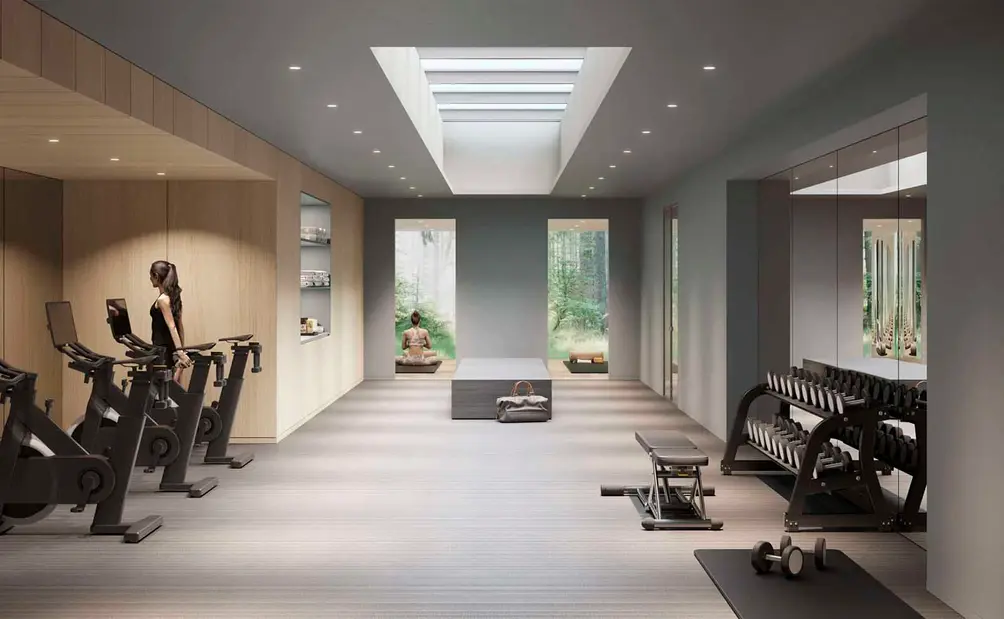Fitness center with skylight and movement studio