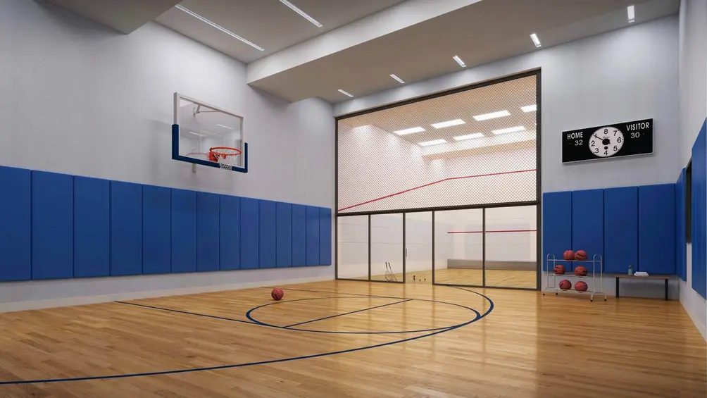 Basketball court with access to squash court