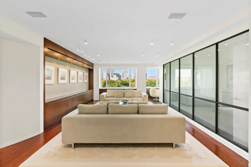 Living room with glass wall and Central Park views