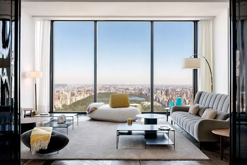 Living room with Central Park views and double door entry