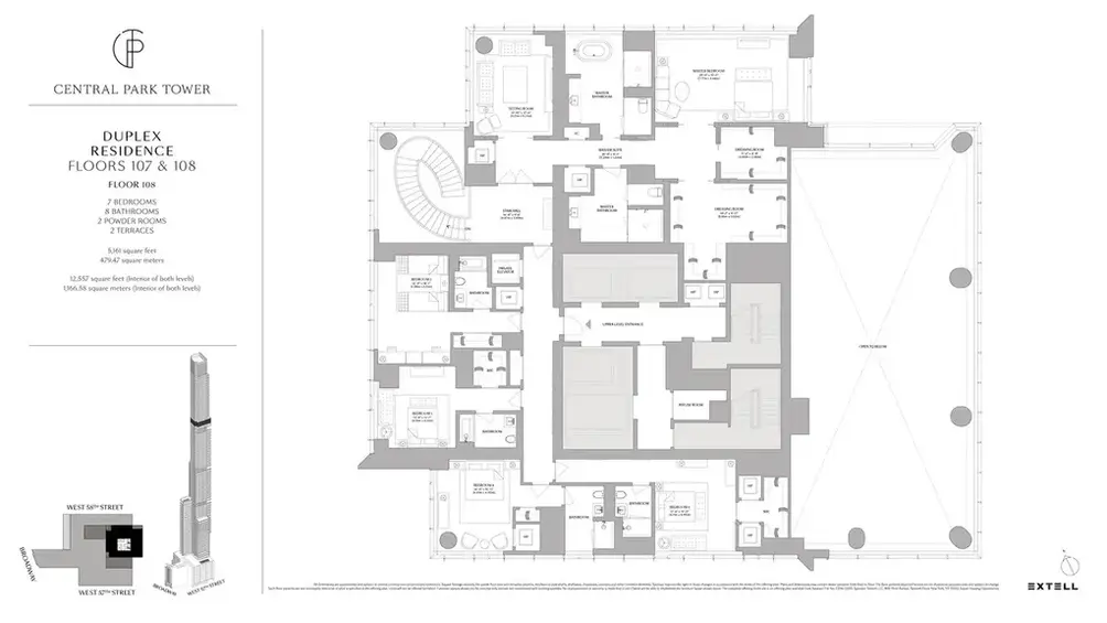 Duplex penthouse floor plan - sleeping quarters