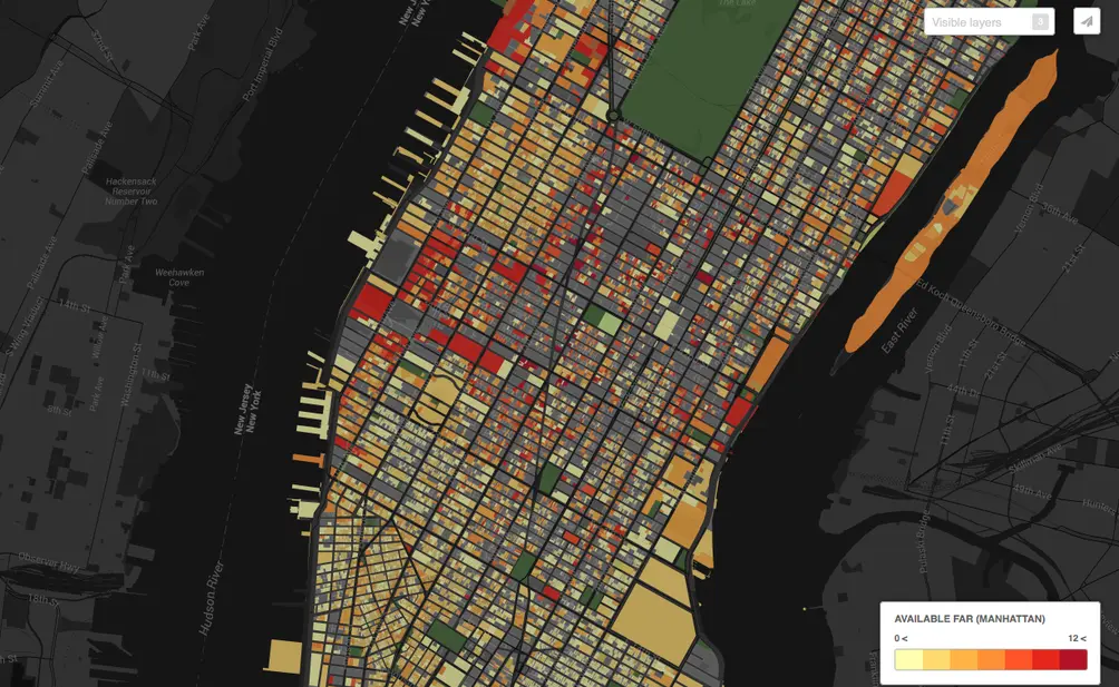This map created by the Musicipal Art Society reveals the untapped development potential of every Manhattan property