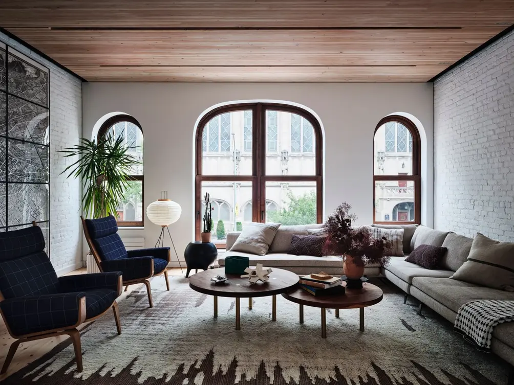 Living room with timber ceilings