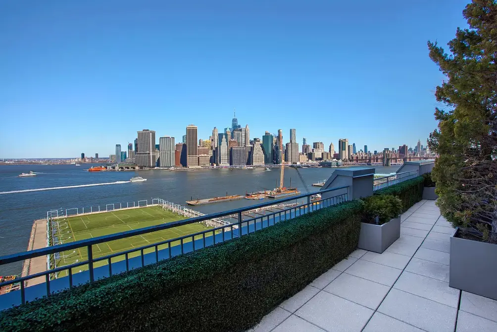 Private terrace with Brooklyn Bridge Park and Lower Manhattan views