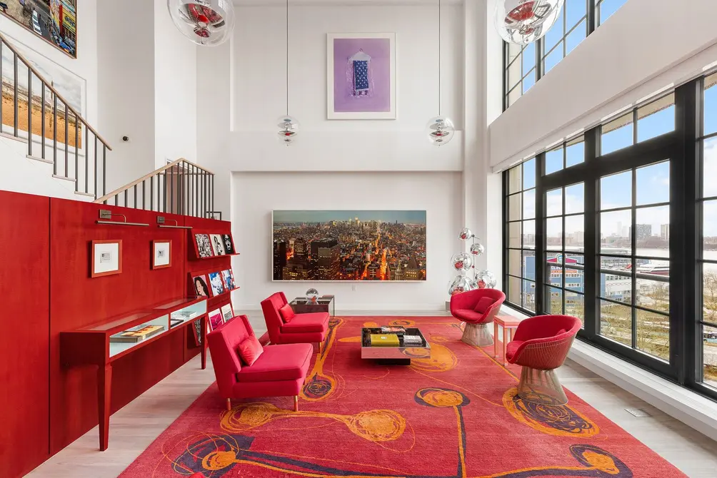 Living room with Hudson River Park views