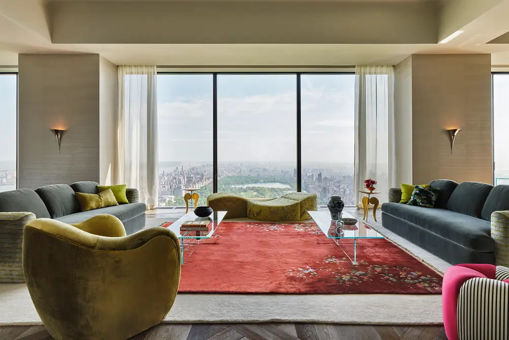 Living room with creative furnishings and views of Central Park