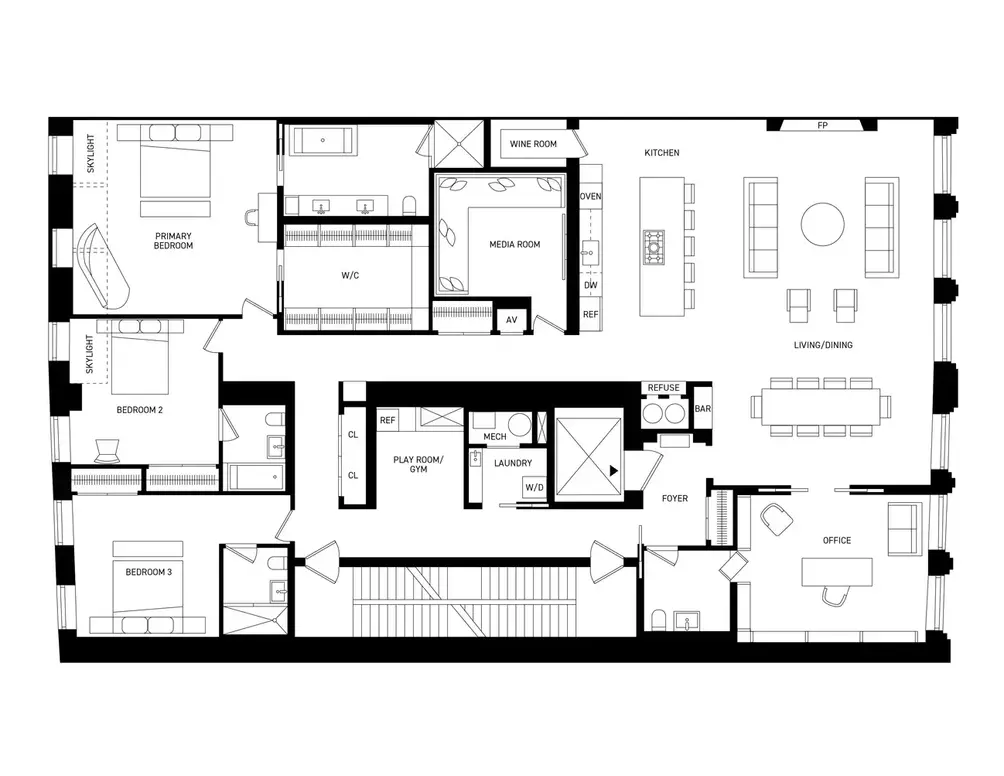 Full-floor apartment floor plan