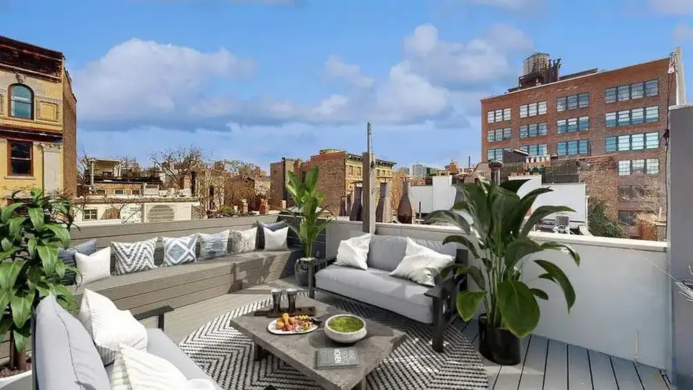 Outdoor terrace with downtown views