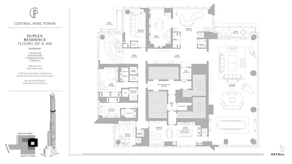 Duplex penthouse floor plan - entertaining rooms
