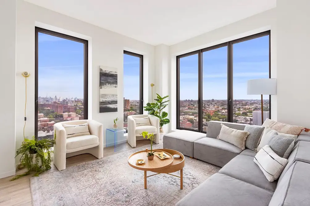 Corner living room with Brooklyn views