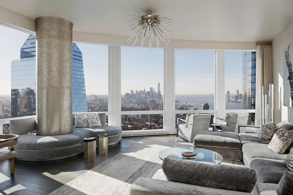 Living room with Lower Manhattan views