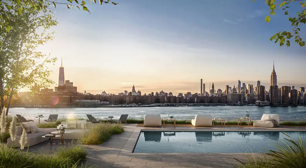 Rooftop terrace with outdoor pool and Manhattan views