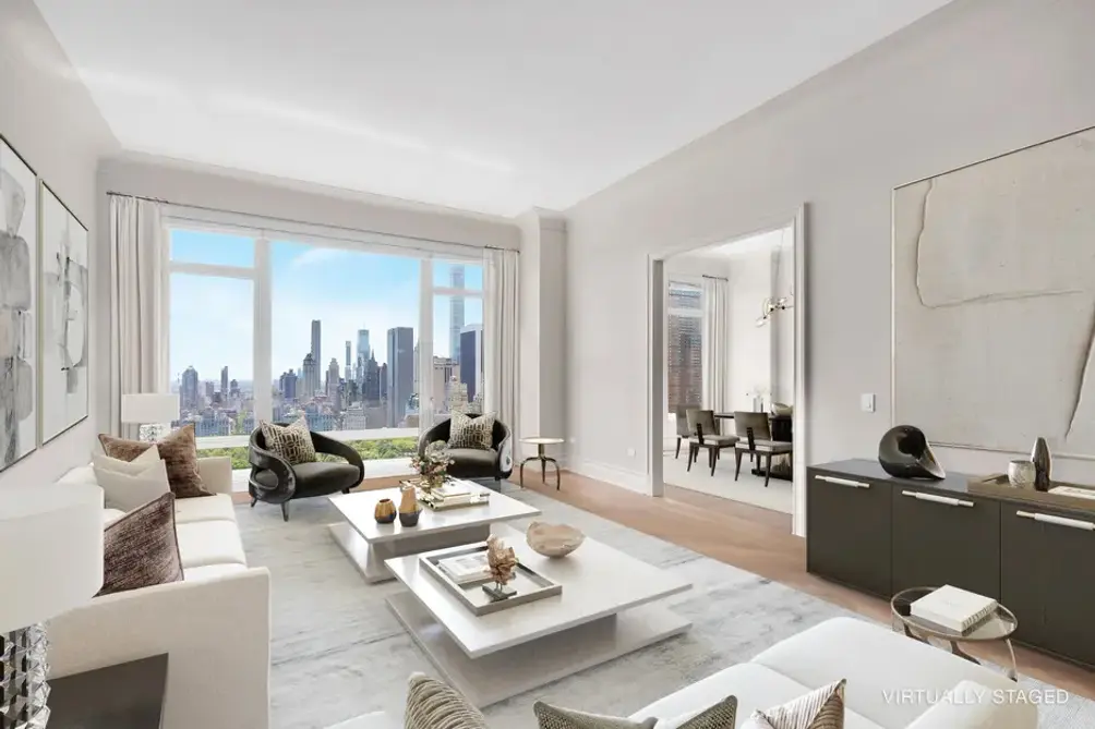 Living room with Central Park and Billionaires' Row views