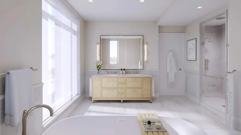 Primary bath with vanity and separate soaking tub