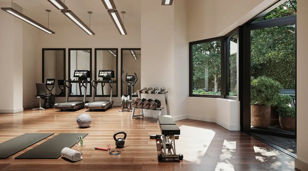 Fitness center with courtyard access