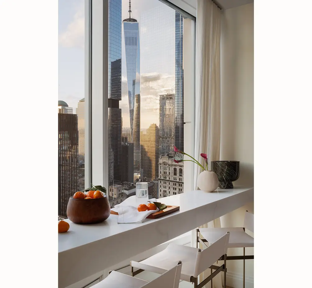 Breakfast nook overlooking One World Trade Center