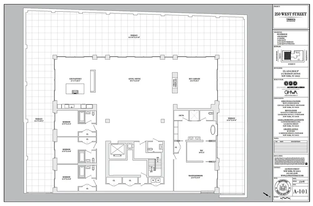 Penthouse floor plan with terrace