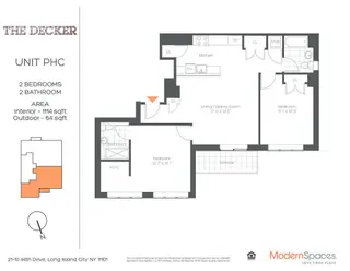 21-10 44th Drive two-bedroom floor plan