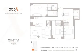 555 Tenth Avenue three-bedroom floor plan