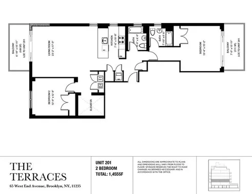 65 West End Avenue two-bedroom floor plan
