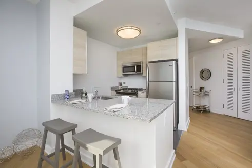 Model kitchen at Hayden Apartments in Long Island City