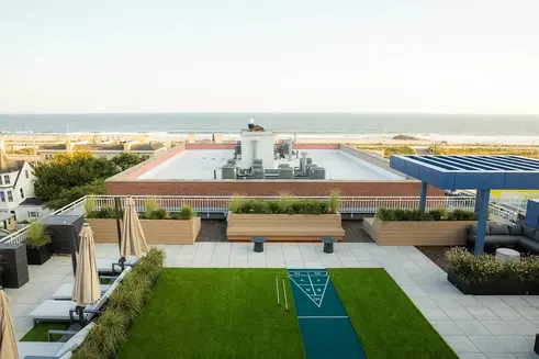 Roof terrace with beach views