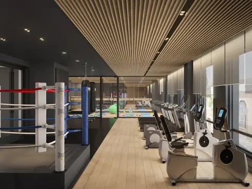 Fitness center with separate yoga area