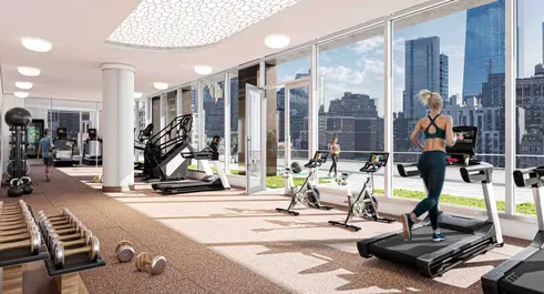 Fitness center overlooking terrace