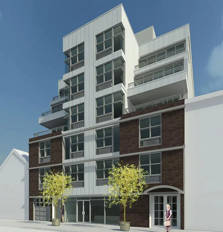 Leasing has launched at a newly constructed mixed-use building at 387 Manhattan Avenue in Williamsburg. (Image via Jarmel Kizel Architects)