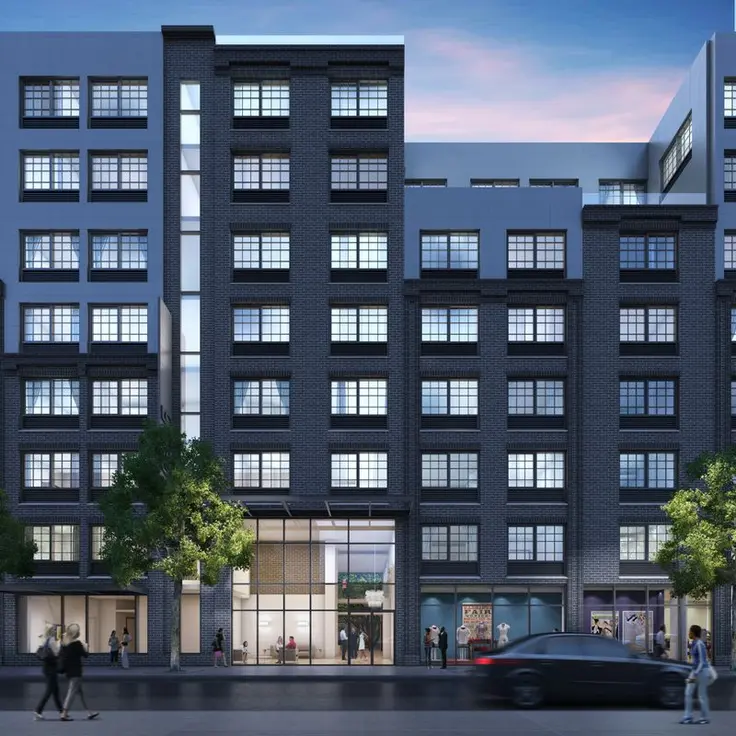 A rendering of the mixed-use building at 555 Waverly Avenue in Brooklyn designed by HTO Architect