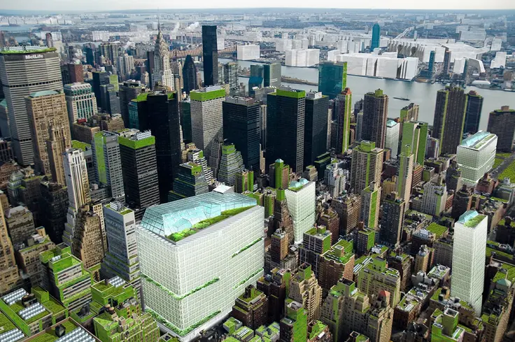 Vertical farms in mid-town Manhattan to produce food for up to 30,000 people? Renderings credit of Terreform led by Michael Sorkin https://www.terreform.info/nycss
