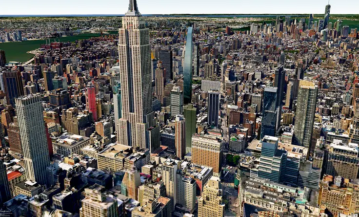View to the southwest of the Empire State Building with a conceptual 928-foot-tall tower at the site of 262 Fifth Avenue.