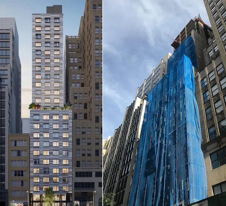 Rendering (l; ZH Architects for Bernstein Real Estate) and photo (r; CityRealty) of 211 West 29th Street