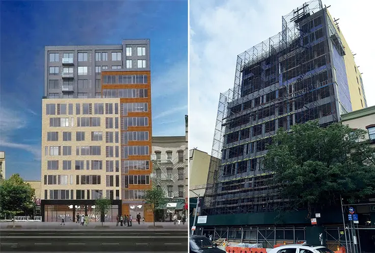 Rendered Elevation and Construction Photo of 69 East 125th Street