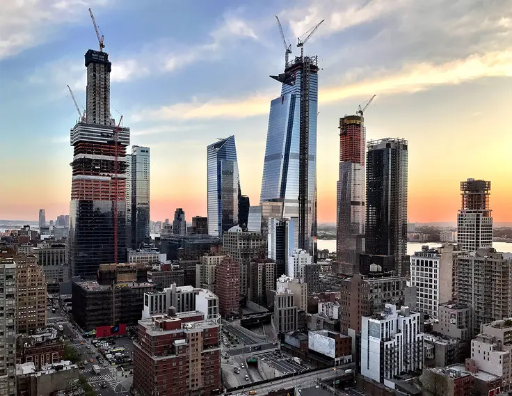 The growing Hudson Yards-are skyline with construction of Hudson Commons appearing on the lower left-hand side (CityRealty)