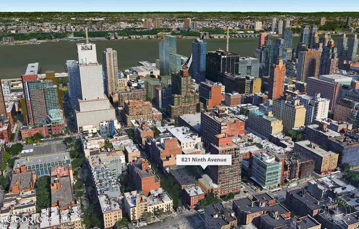 Google Earth aerial of 821 Ninth Avenue site; CItyRealty