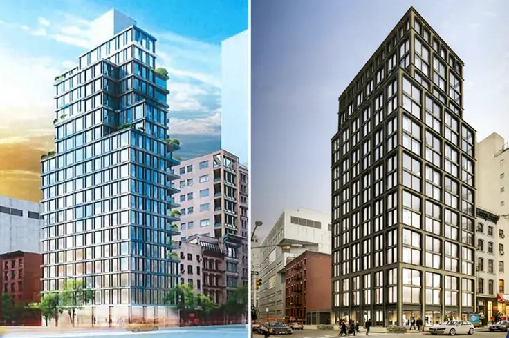 Renderings of a new tower planned at 65 Franklin Street/360 Broadway via Tribeca Trib and The Real Deal