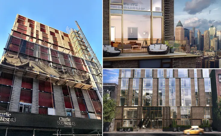 L: Charlie West construction progress (CityRealty), R: Exterior renderings via ODA Architecture