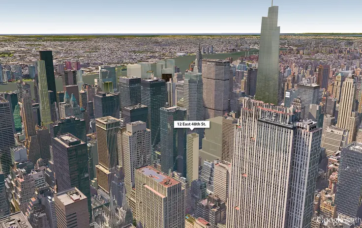 Google Earth aerial with 12 East 48th Street; CityRealty