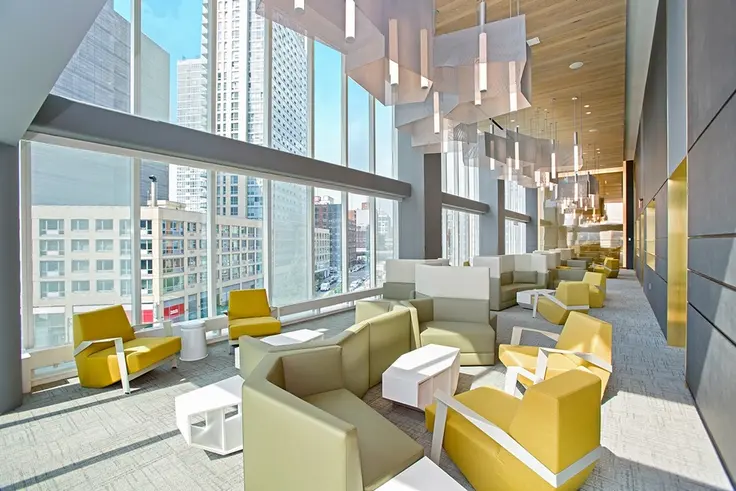 Hayden's 10,000-square-feet of amenities includes this lounge with inspiring neighborhood views (Image via Rockrose)