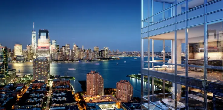 View from Vantage, a new 45-story rental debuting in Jersey City this spring. (Image via Fisher Development Associates)