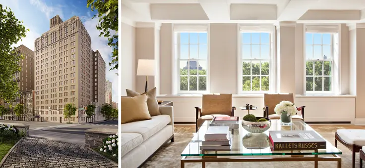 360 Central Park West (l; Redundant Pixel) and living room (r; Michael Weinstein)