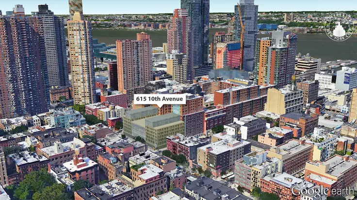 Google Earth View of 615 Tenth Avenue in Hell's Kitchen. Photo via CityRealty