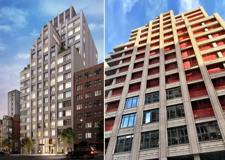 The Chamberlain rendering (l; FXCollaborative) and progress (r; CityRealty)