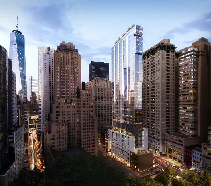 Amenity-rich buildings like 77 Greenwich (center) are on the rise. (Image via Binyan Studios)