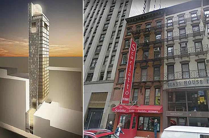 Rendering of plans for a 160-key hotel at 250 West 47th Street (via D.A. Development Group)