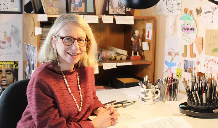 Photograph of Roz Chast in her Studio, 2015, by Jeremy Clowe. Norman Rockwell Collections.