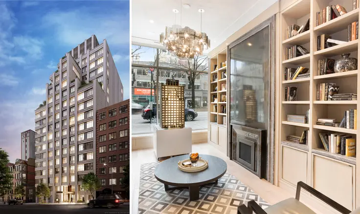 Rendering of the Chamberlain courtesy of WIlliams NY (l); Chamberlain sales gallery photo (r)